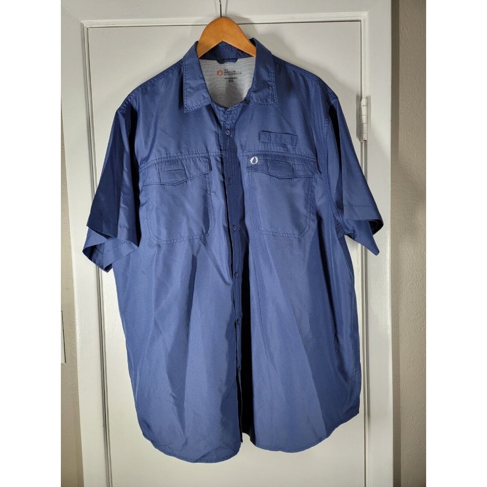 The American Outdoorsman Mens 2XL XXL Vented Fishing Shirt Short Sleeve Blue